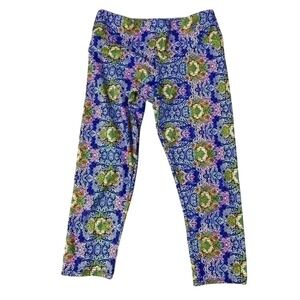 Floral‎ Print Capri Leggings Yoga Pants Blue Green Patterned